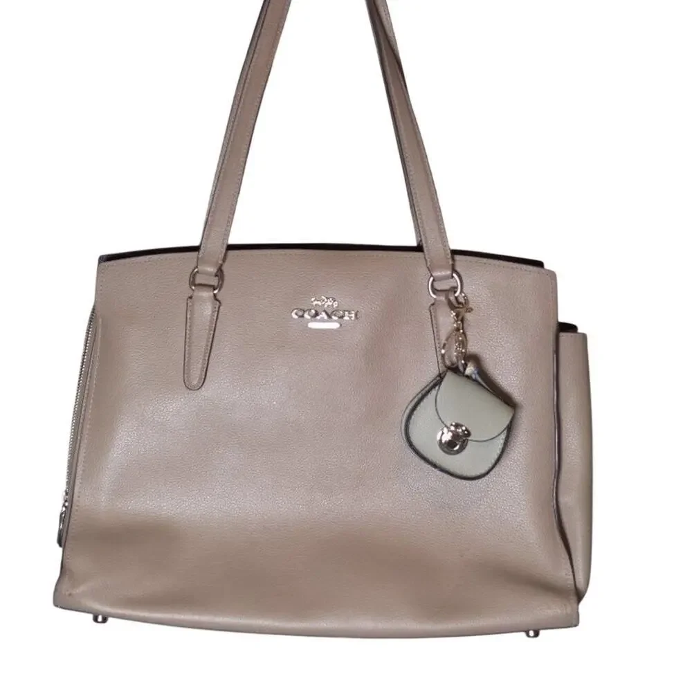 Mini Beige Bag Keychain Bag Charm, PU Leather Coin Purse Change Pouch, NWT Cute